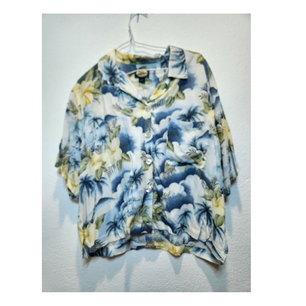 Tommy Bahama‎ Womens Hawaiian Shirt Blue Tropical Rayon Relaxed M